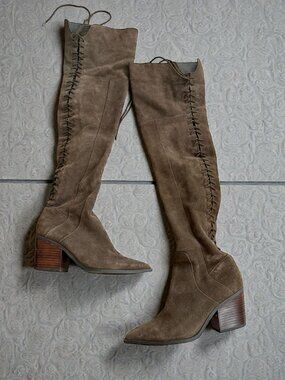 ALDO Brown Sueded Knee High Laceup Boots Size US 7
